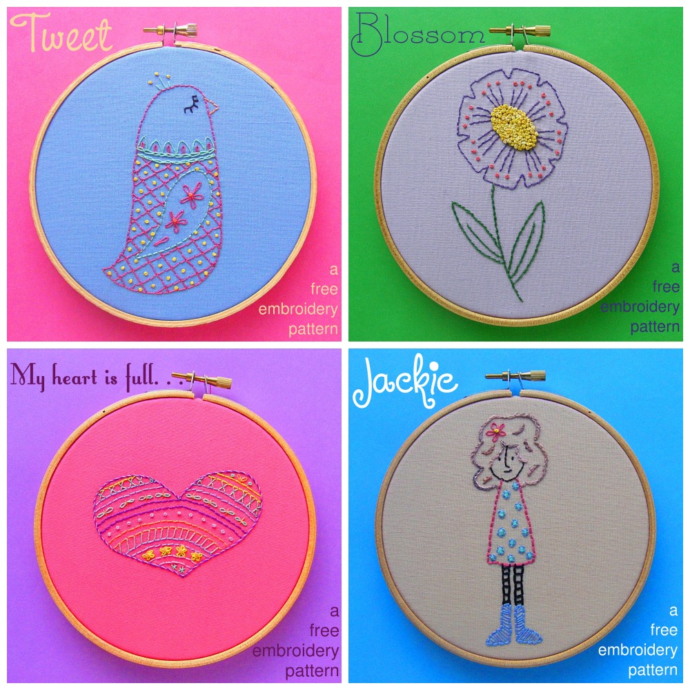 Four free embroidery patterns  shiny happy world