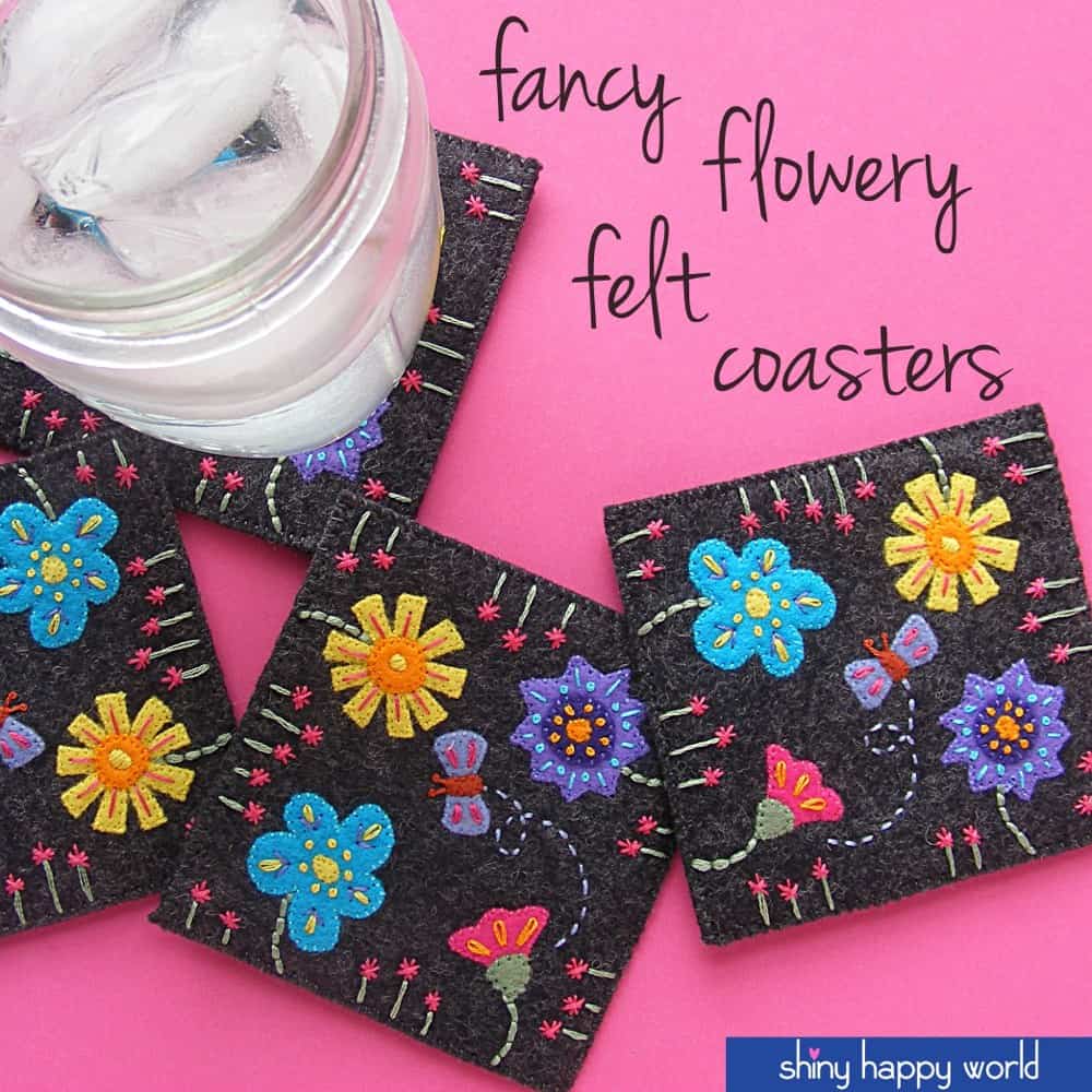 Fancy Flowery Felt Coasters - a free pattern from Shiny Happy World