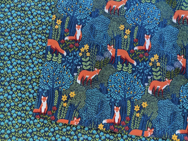 deep blue fabric with foxes - Into the Woods collection