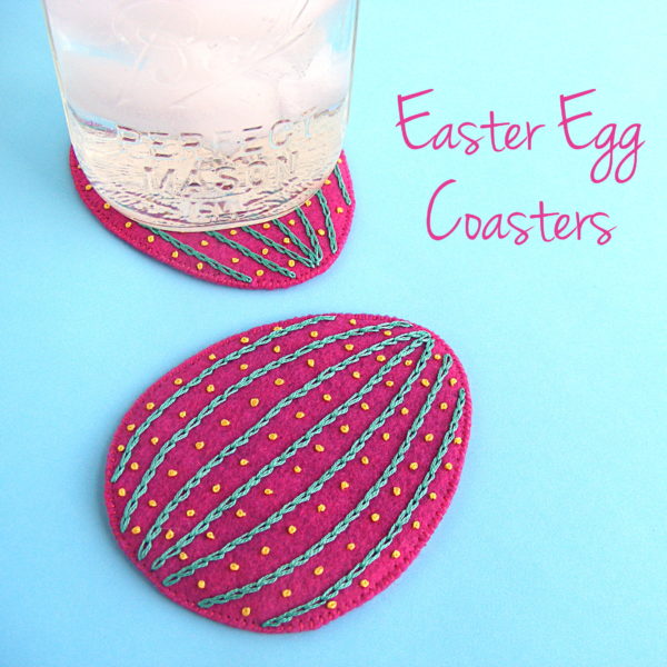 felt Easter egg coasters embroidered with stripes - used as an example of how to chain stitch