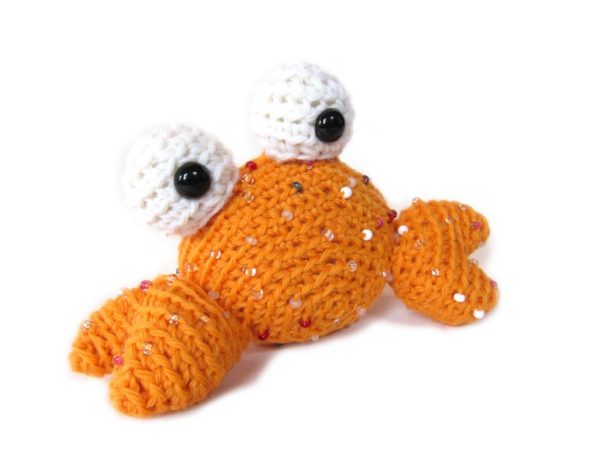 modify an amigurumi pattern by adding beads - beaded orange crab made with the Tipper the Tiny Crab pattern