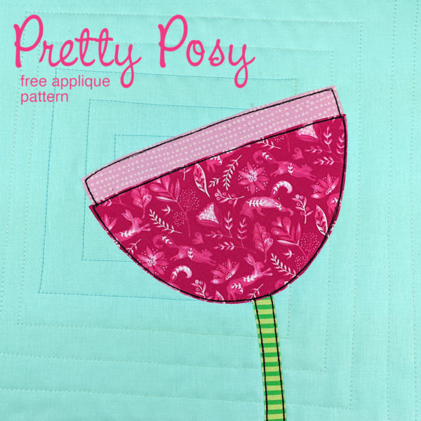 cover image of a large pink flower for the free Pretty Posy applique pattern from Shiny Happy World