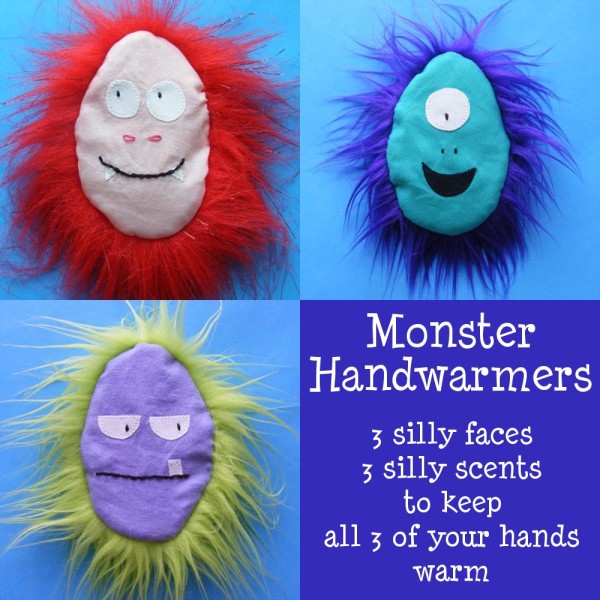 Monster Handwarmers - free pattern from Shiny Happy World