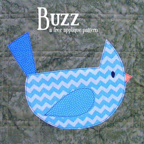 Free Buzz the Bird applique pattern from Shiny Happy World - blue bird with zigzag stripes on a green background