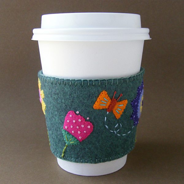 Fancy Felt Coffee Sleeve - a free pattern from Shiny Happy World