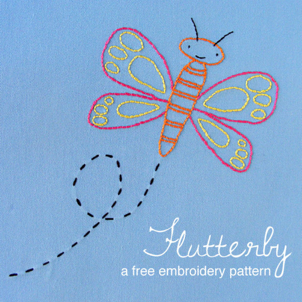 free butterfly embroidery pattern from Shiny Happy World