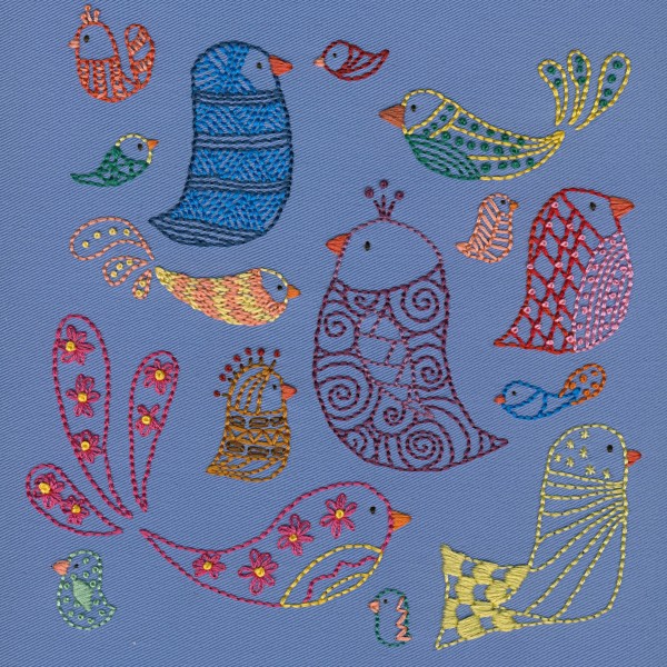 Bird Sampler - embroidery pattern from Shiny Happy World. Those bird beaks are a great way to practice how to satin stitch points.