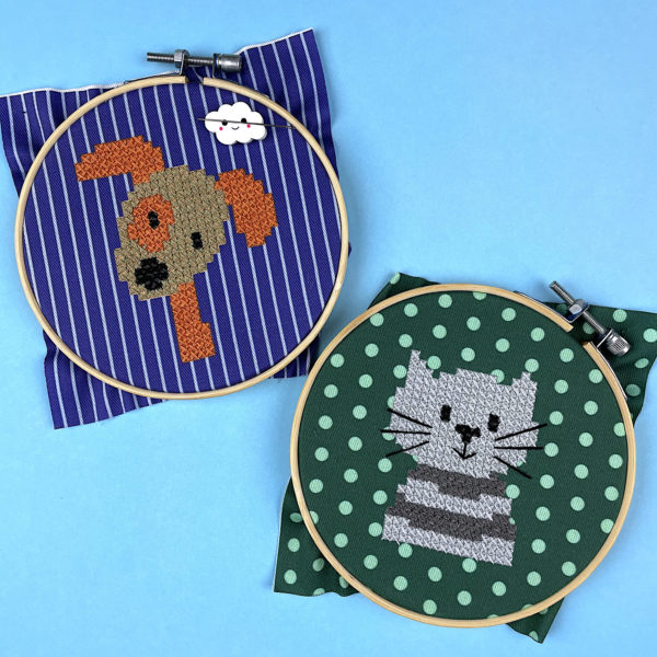 Cat and Dog Stamped Cross Stitch Panels