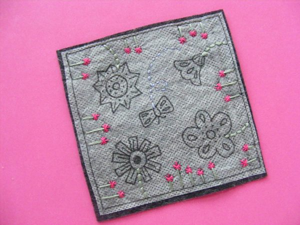 felt coaster - partially stitched with flowers