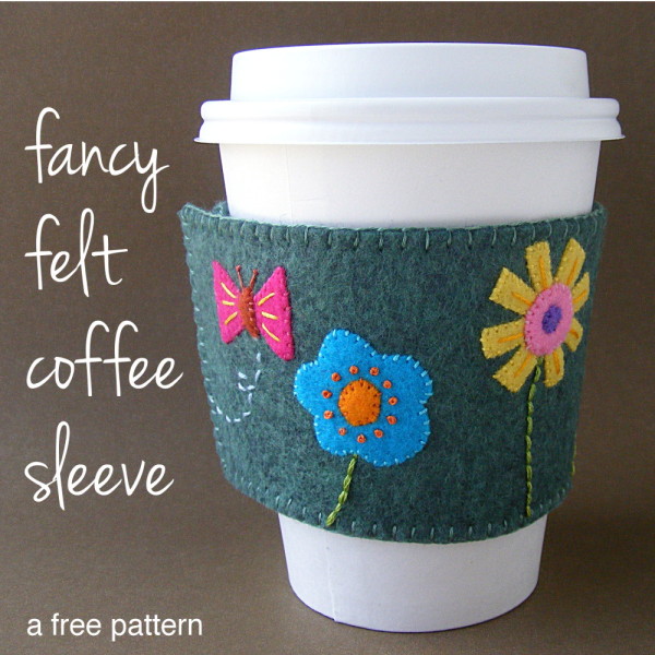 Fancy Felt Coffee Sleeve - a free pattern from Shiny Happy World