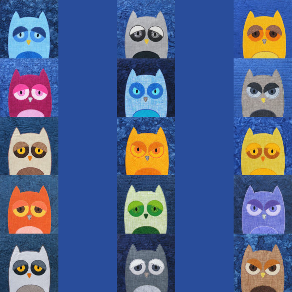 Owl quilt arranged in stripes - pattern from Shiny Happy World