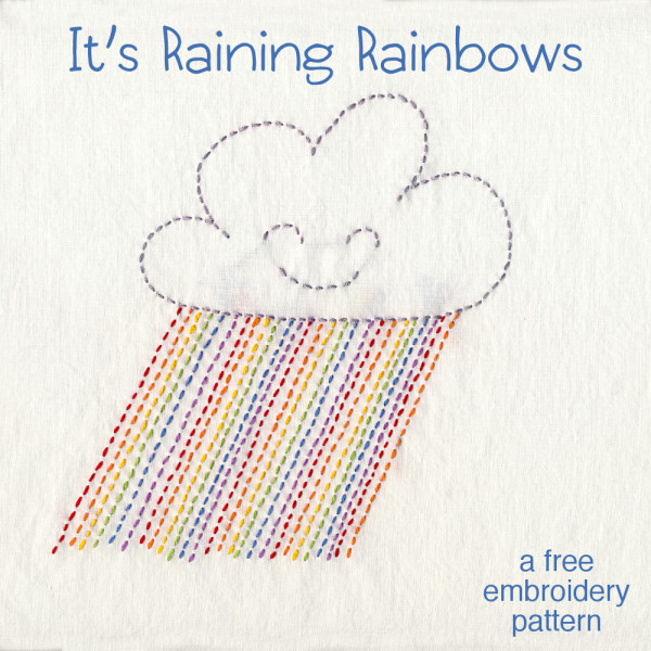 smiling raincloud with rainbow raindrops - a free rainbow embroidery pattern