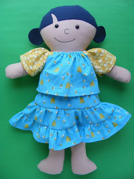 Dress Up Bunch doll pattern - beekeeper dress and felt flowers