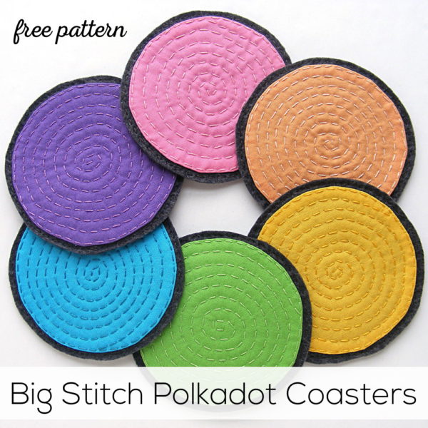 Big Stitch Polkadot Coasters - a free pattern from Shiny Happy World