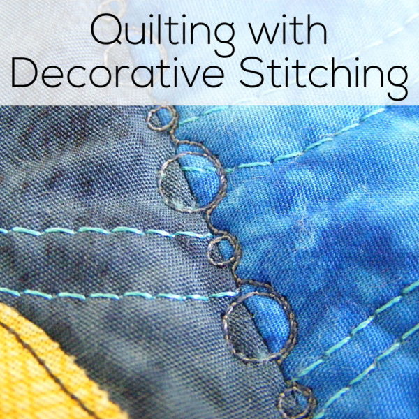 close up of quilting with decorative stitches - a series of circles