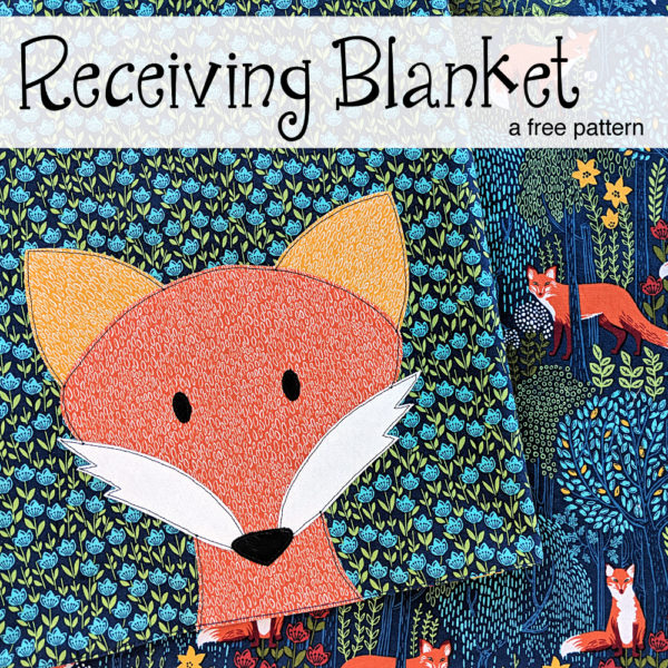 baby's receiving blanket with fox fabric and fox applique