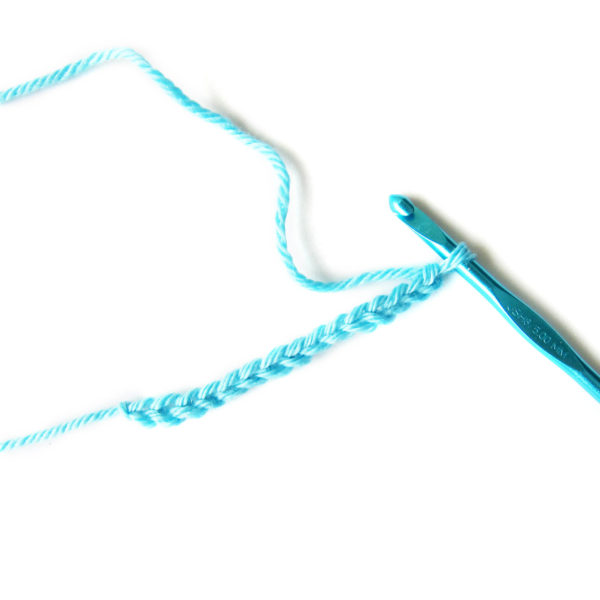 blue chain stitch with blue crochet hook attached