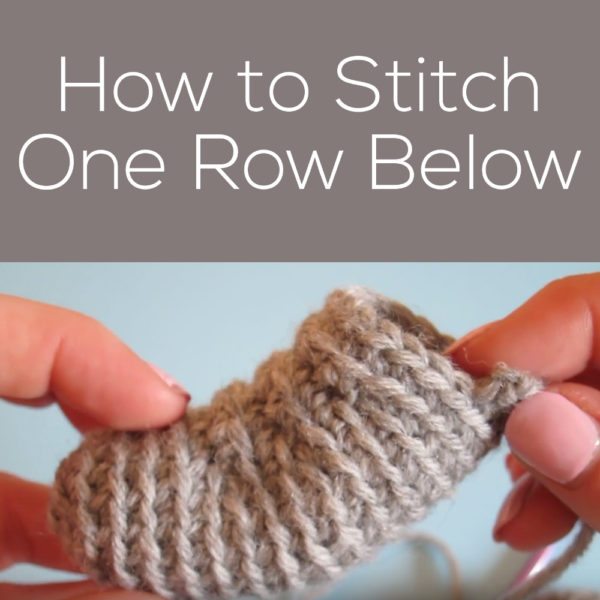 How to Crochet One Row Below - showing a crocheted elephant trunk with a bend in it