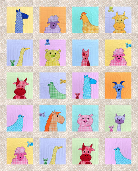 Pastel version of the Noisy Farm quilt pattern