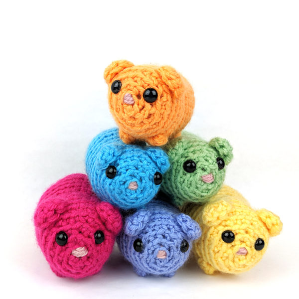 pyramid of crocheted rainbow guinea pigs