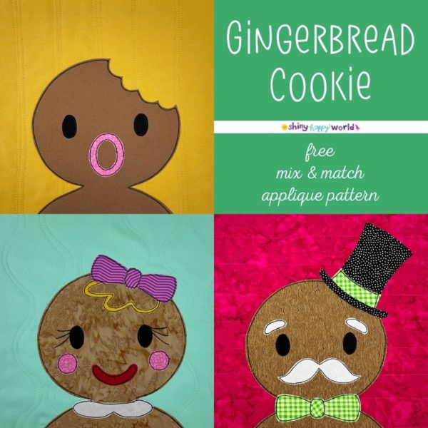 three versions of applique gingerbread cookies faces