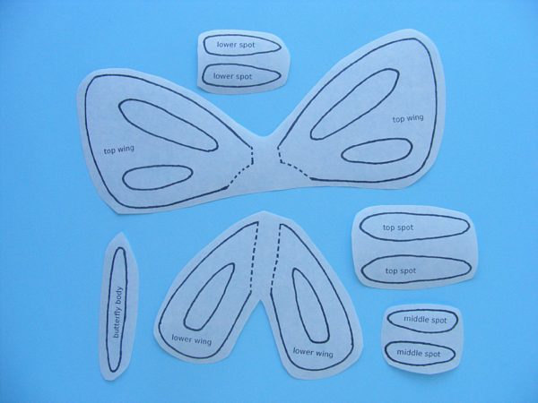 butterfly pattern pieces cut apart