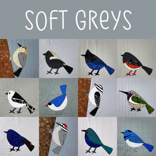 applique birds on soft grey backgrounds