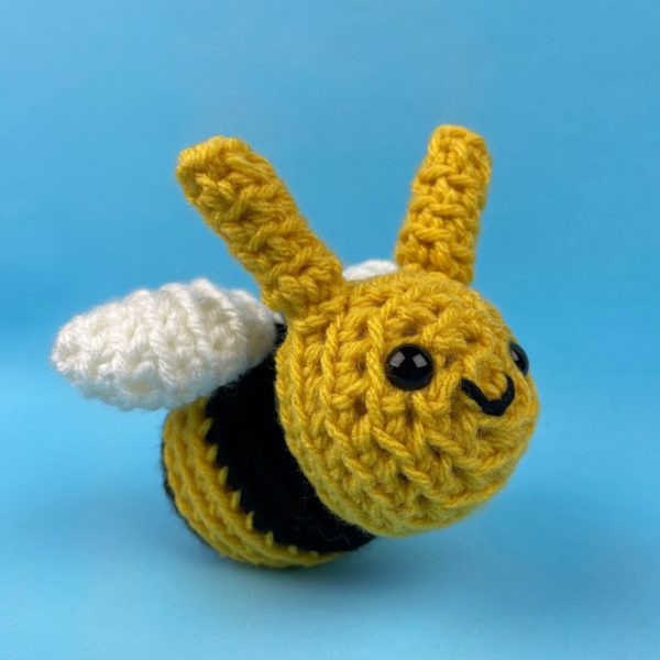 finished Burnie Bee - made with a free bee crochet pattern from Shiny Happy World