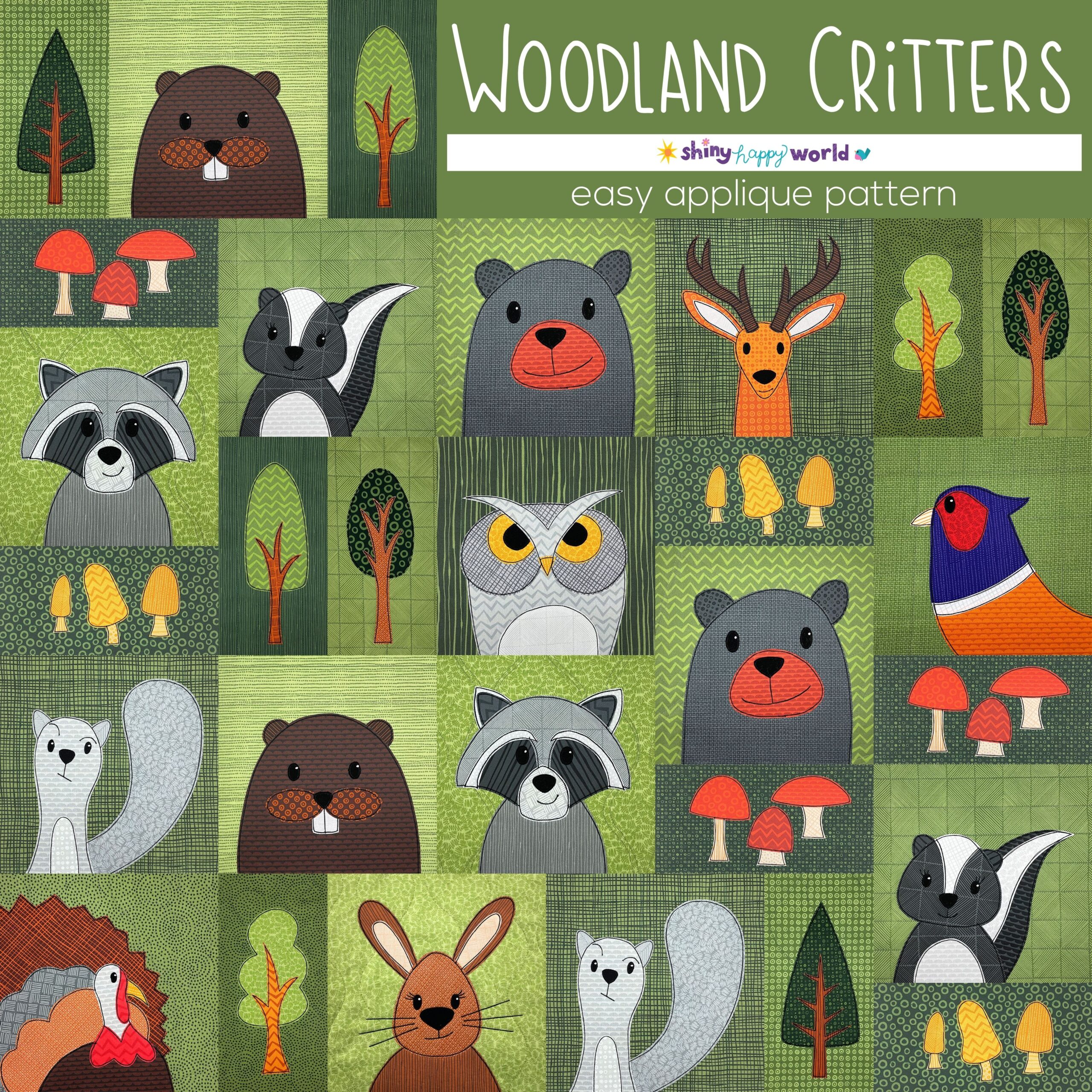 Cute applique pattern featuring forest animals