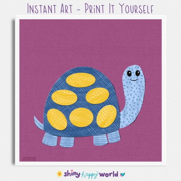 Turtle illustration for kids, colorful animal art, printable craft for children.