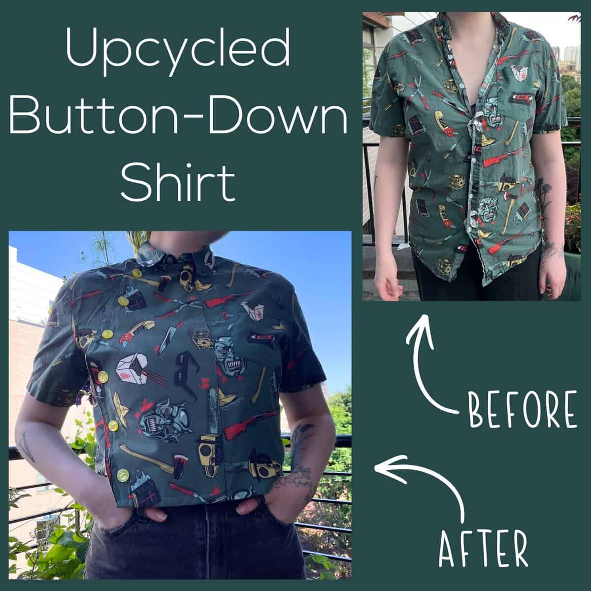 Upcycled Button-Down Shirt - Making an Asymmetrical Top - Shiny