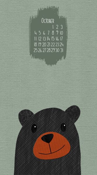 free lovebirds phone wallpaper with February 2021 calendar Cute bear calendar for October 2026 on a textured green background.