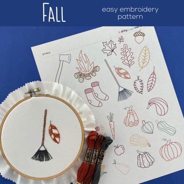 Fall embroidery pattern with leaf and acorn designs for easy stitching projects.