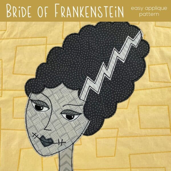 Bride of Frankenstein applique pattern for quilting or sewing projects.